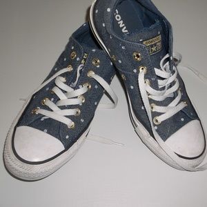 Converse All Star Women Sz 8 Blue Denim Polka Dot